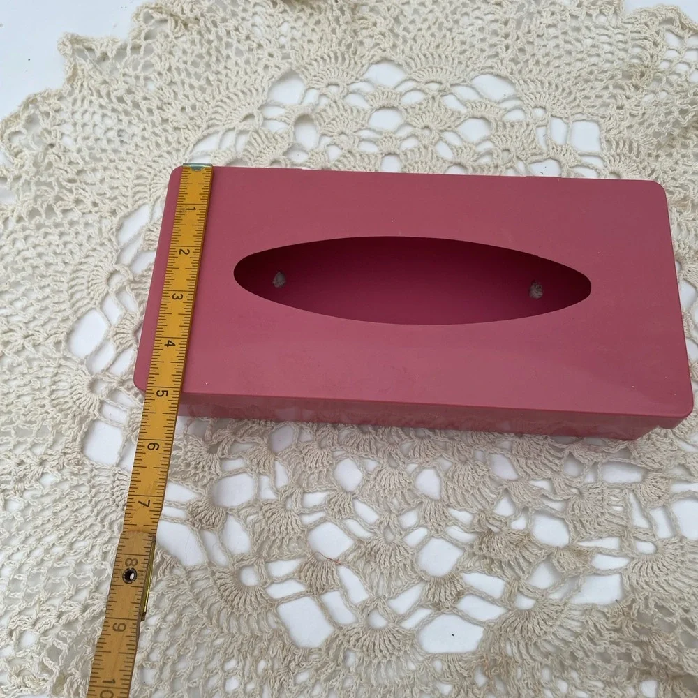 Vintage Pink Plastic Tissue Box Holder Hinged Lid Scalloped Edges granny core